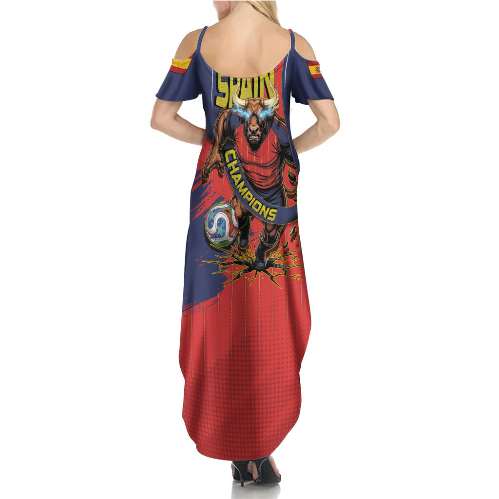 Spain Football 2026 Champions Summer Maxi Dress Bull Mascot Illustration In Spanish National Colors Comic Style