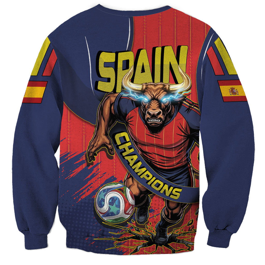Spain Football 2026 Champions Sweatshirt Bull Mascot Illustration In Spanish National Colors Comic Style