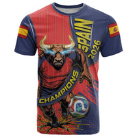 Spain Football 2026 Champions T Shirt Bull Mascot Illustration In Spanish National Colors Comic Style