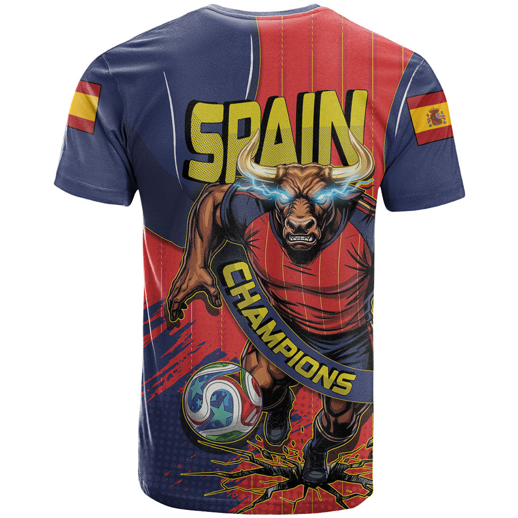 Spain Football 2026 Champions T Shirt Bull Mascot Illustration In Spanish National Colors Comic Style