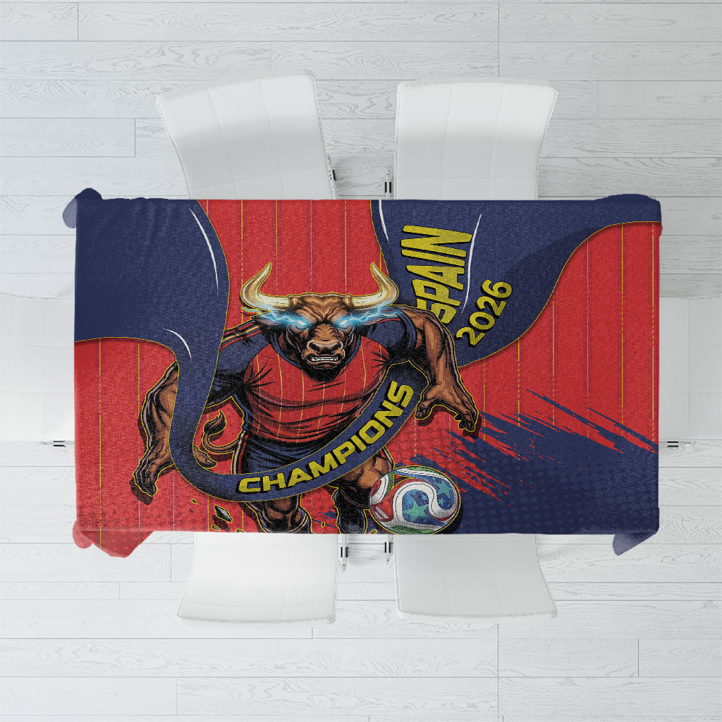 Spain Football 2026 Champions Tablecloth Bull Mascot Illustration In Spanish National Colors Comic Style