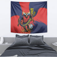 Spain Football 2026 Champions Tapestry Bull Mascot Illustration In Spanish National Colors Comic Style