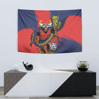 Spain Football 2026 Champions Tapestry Bull Mascot Illustration In Spanish National Colors Comic Style