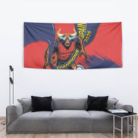 Spain Football 2026 Champions Tapestry Bull Mascot Illustration In Spanish National Colors Comic Style