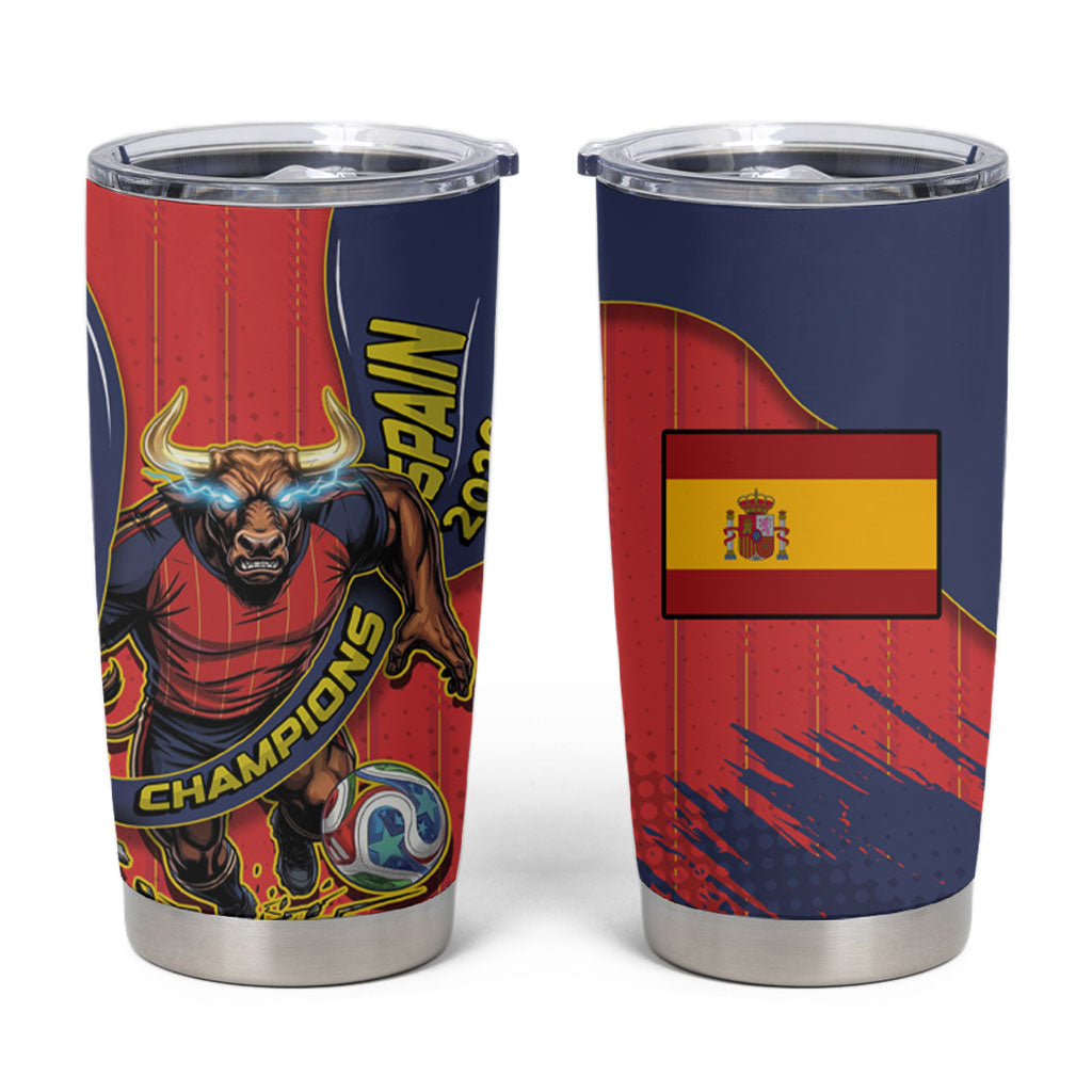 Spain Football 2026 Champions Tumbler Cup Bull Mascot Illustration In Spanish National Colors Comic Style