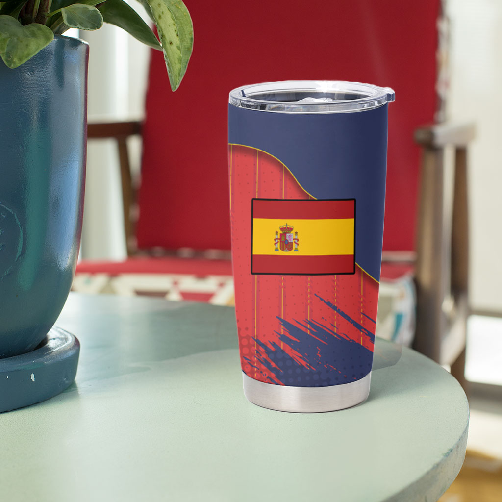 Spain Football 2026 Champions Tumbler Cup Bull Mascot Illustration In Spanish National Colors Comic Style