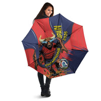 Spain Football 2026 Champions Umbrella Bull Mascot Illustration In Spanish National Colors Comic Style