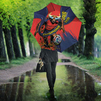 Spain Football 2026 Champions Umbrella Bull Mascot Illustration In Spanish National Colors Comic Style