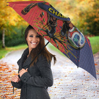 Spain Football 2026 Champions Umbrella Bull Mascot Illustration In Spanish National Colors Comic Style
