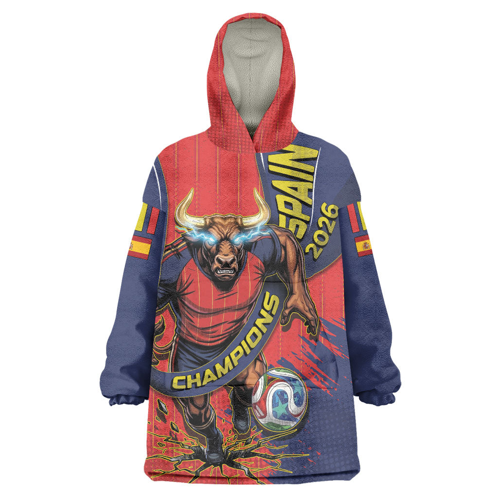 Spain Football 2026 Champions Wearable Blanket Hoodie Bull Mascot Illustration In Spanish National Colors Comic Style