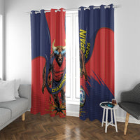 Spain Football 2026 Champions Window Curtain Bull Mascot Illustration In Spanish National Colors Comic Style
