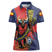 Spain Football 2026 Champions Women Polo Shirt Bull Mascot Illustration In Spanish National Colors Comic Style