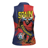 Spain Football 2026 Champions Women Sleeveless Polo Shirt Bull Mascot Illustration In Spanish National Colors Comic Style