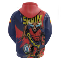 Spain Football 2026 Champions Zip Hoodie Bull Mascot Illustration In Spanish National Colors Comic Style