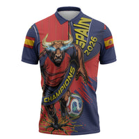 Spain Football 2026 Champions Zipper Polo Shirt Bull Mascot Illustration In Spanish National Colors Comic Style