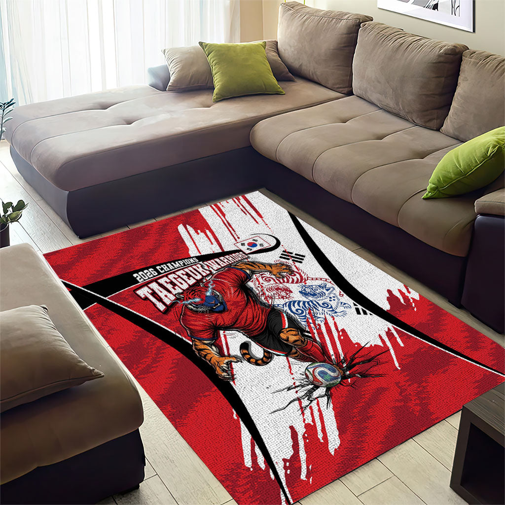South Korea Football 2026 Champions Area Rug Taegeuk Warriors Tiger Mascot - Traditional Korean Art Style