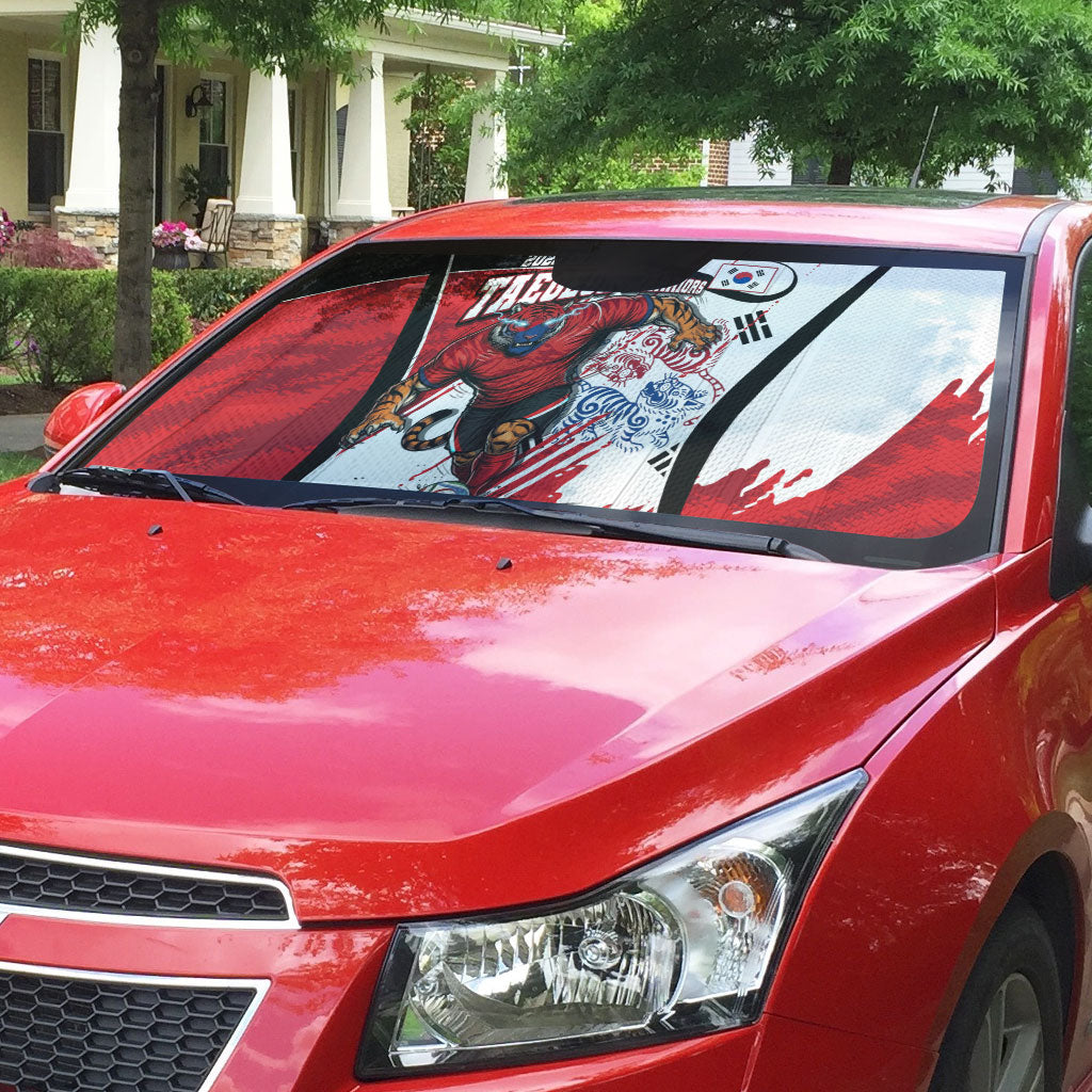 South Korea Football 2026 Champions Auto Sun Shade Taegeuk Warriors Tiger Mascot - Traditional Korean Art Style
