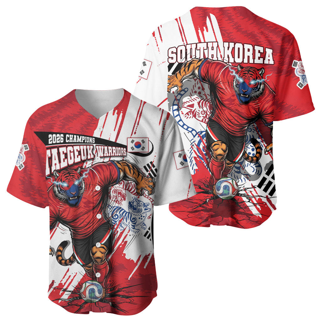 South Korea Football 2026 Champions Baseball Jersey Taegeuk Warriors Tiger Mascot - Traditional Korean Art Style