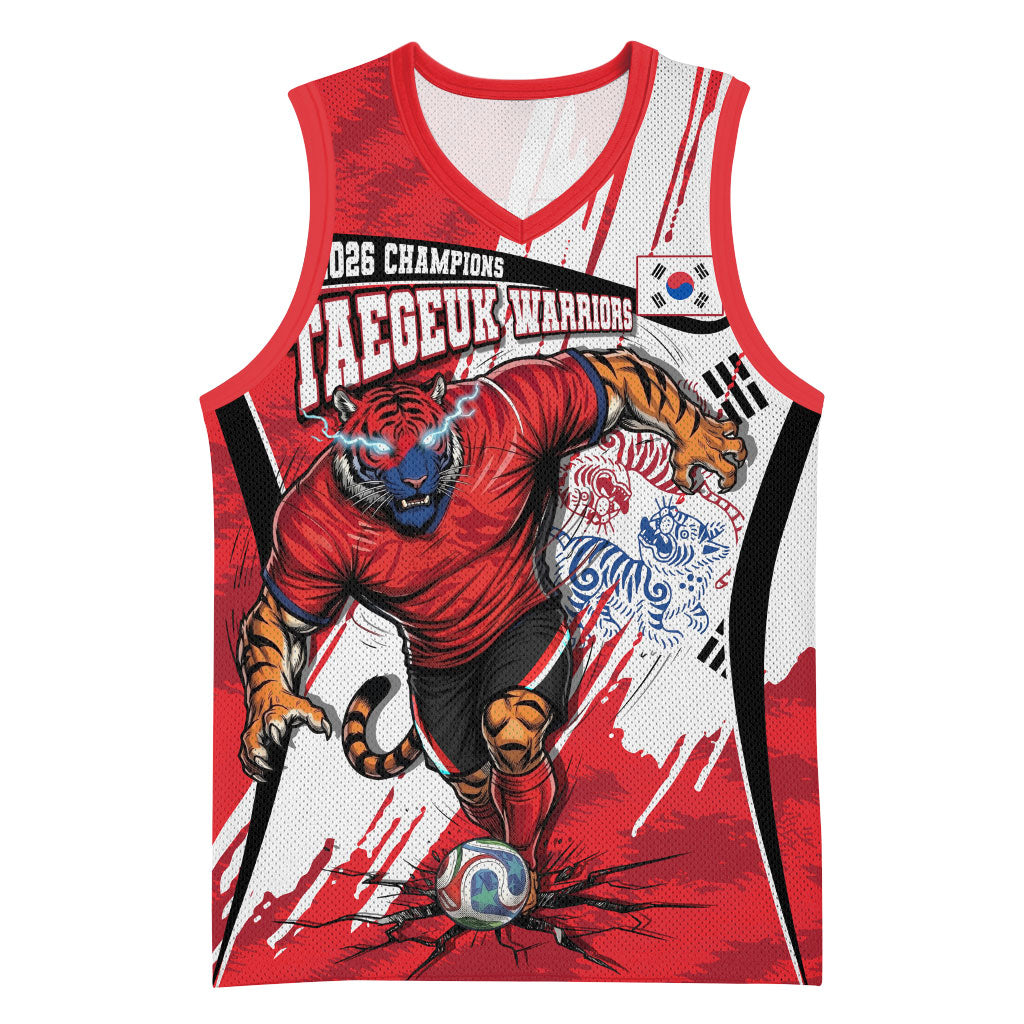 South Korea Football 2026 Champions Basketball Jersey Taegeuk Warriors Tiger Mascot - Traditional Korean Art Style