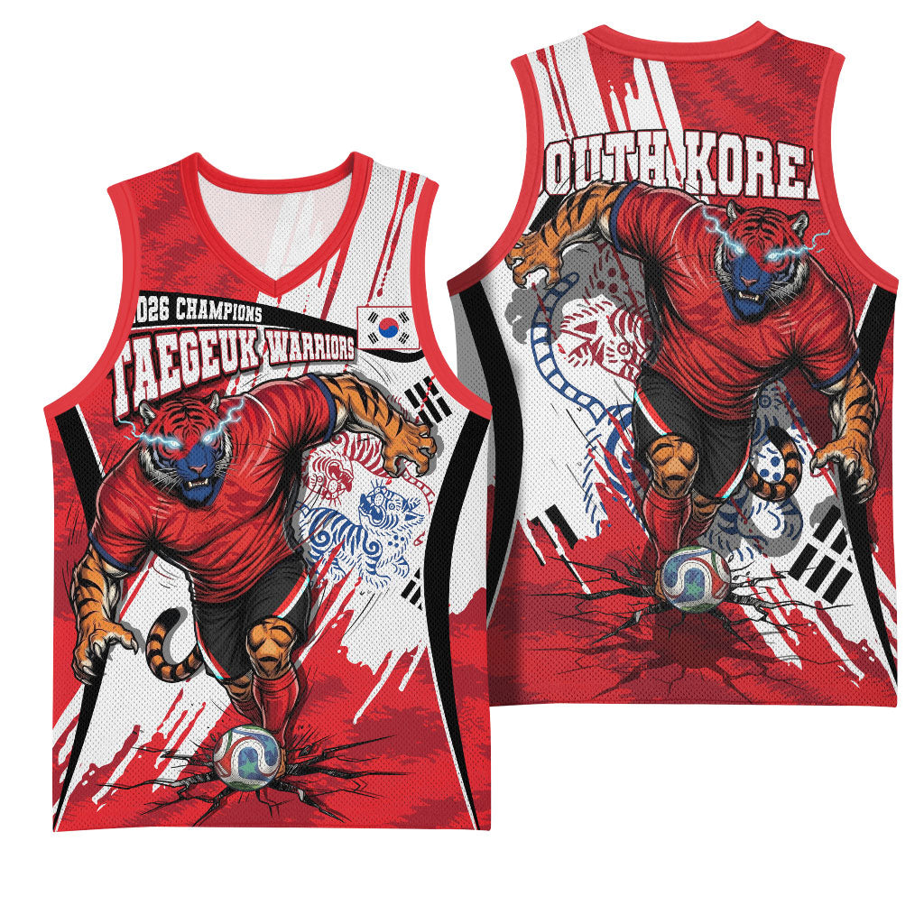 South Korea Football 2026 Champions Basketball Jersey Taegeuk Warriors Tiger Mascot - Traditional Korean Art Style