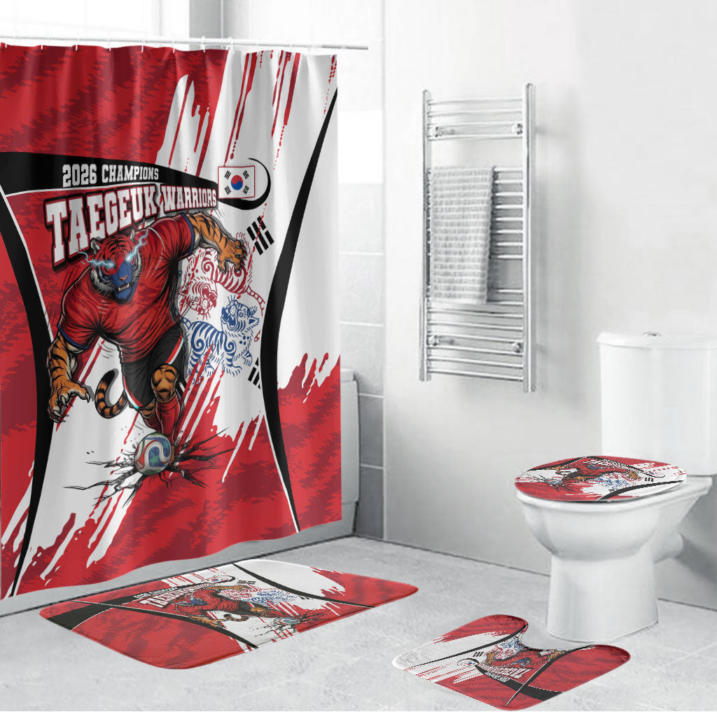 South Korea Football 2026 Champions Bathroom Set Taegeuk Warriors Tiger Mascot - Traditional Korean Art Style