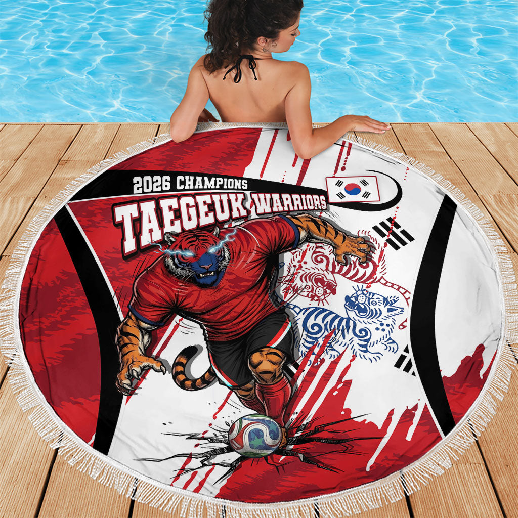 South Korea Football 2026 Champions Beach Blanket Taegeuk Warriors Tiger Mascot - Traditional Korean Art Style