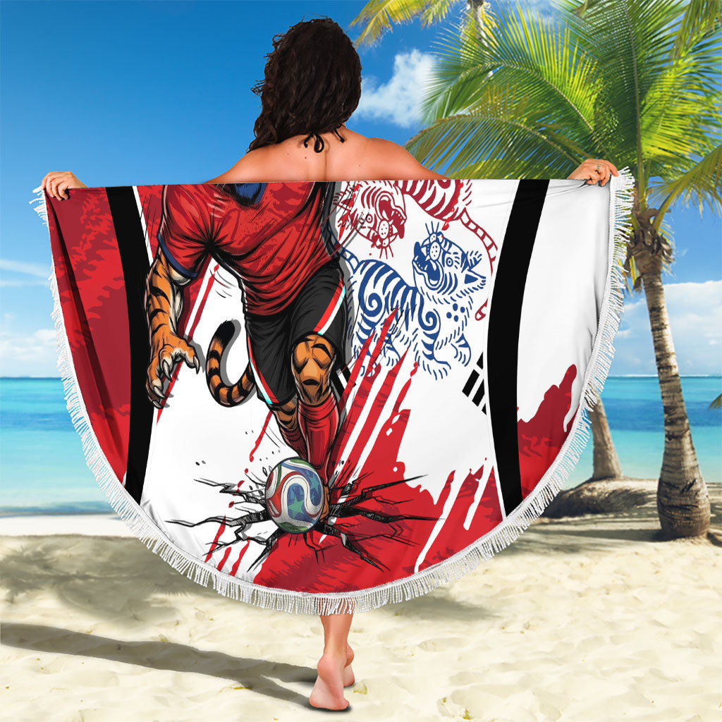 South Korea Football 2026 Champions Beach Blanket Taegeuk Warriors Tiger Mascot - Traditional Korean Art Style