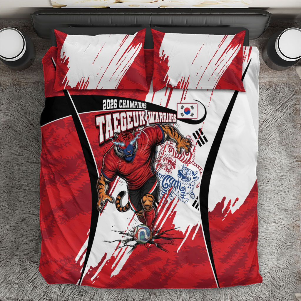 South Korea Football 2026 Champions Bedding Set Taegeuk Warriors Tiger Mascot - Traditional Korean Art Style