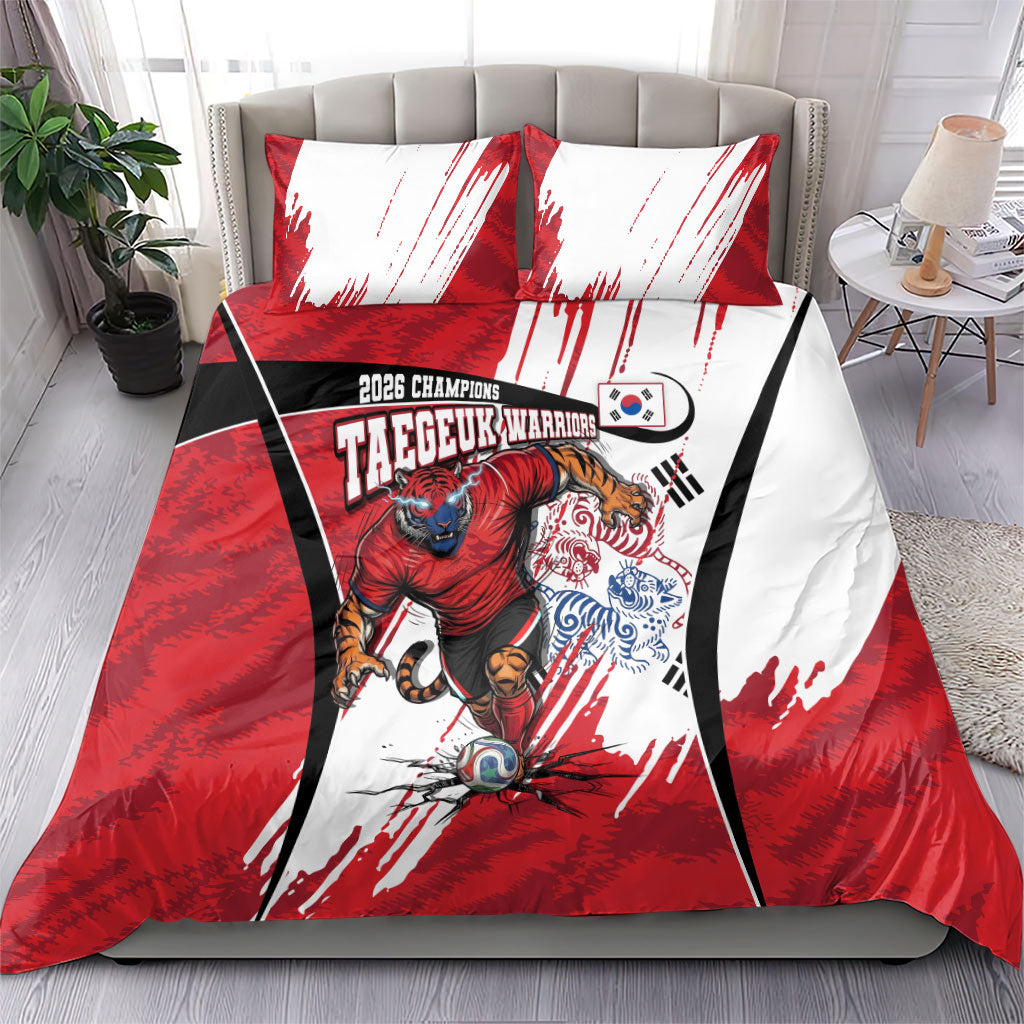 South Korea Football 2026 Champions Bedding Set Taegeuk Warriors Tiger Mascot - Traditional Korean Art Style