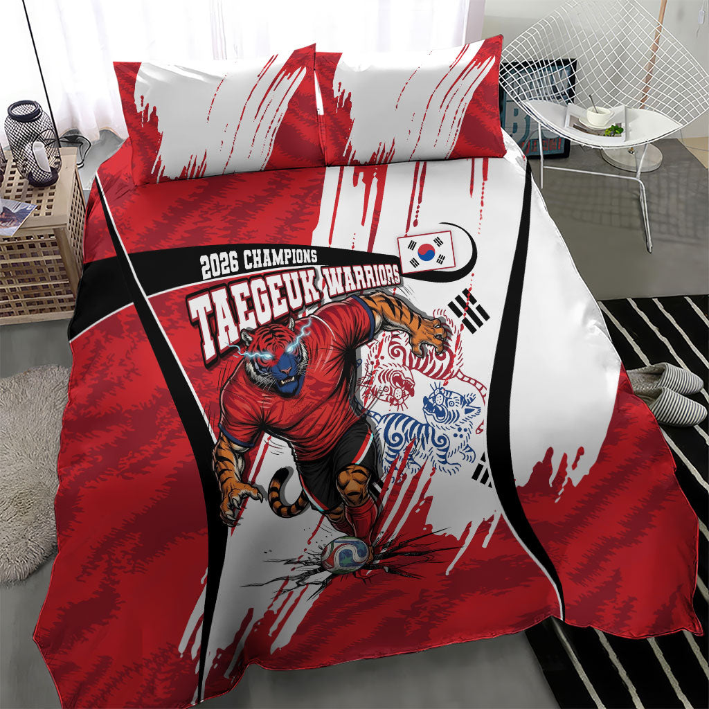 South Korea Football 2026 Champions Bedding Set Taegeuk Warriors Tiger Mascot - Traditional Korean Art Style