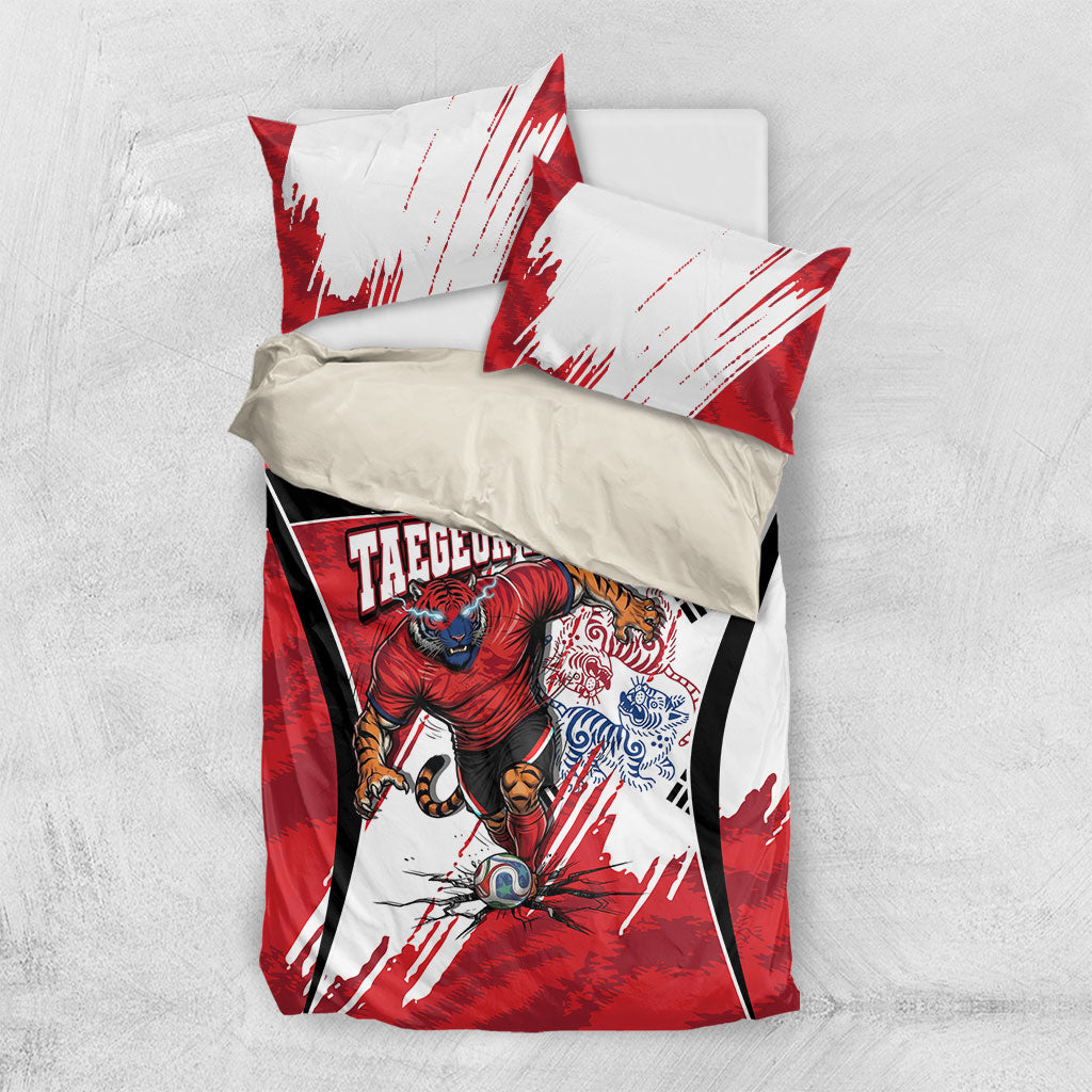 South Korea Football 2026 Champions Bedding Set Taegeuk Warriors Tiger Mascot - Traditional Korean Art Style