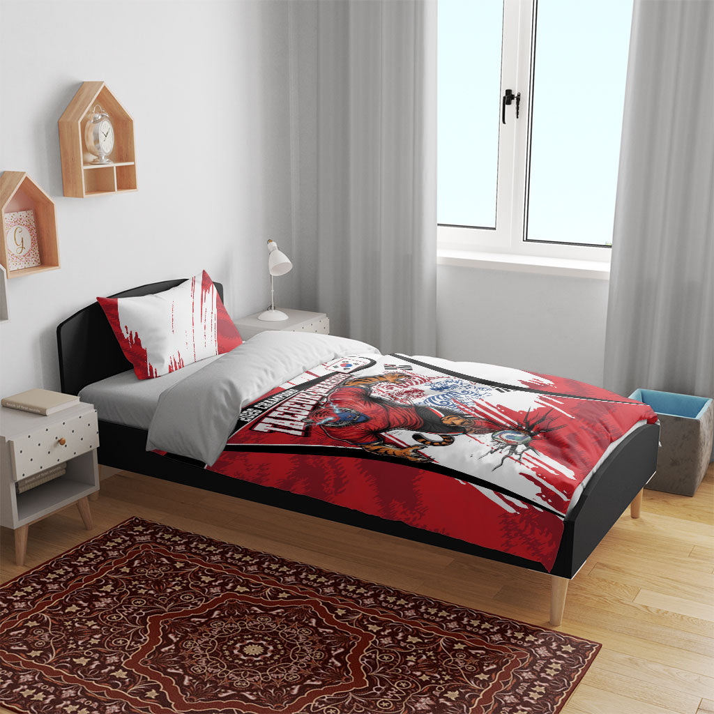 South Korea Football 2026 Champions Bedding Set Taegeuk Warriors Tiger Mascot - Traditional Korean Art Style