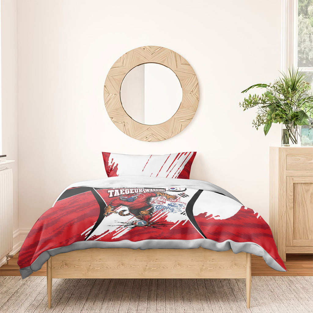 South Korea Football 2026 Champions Bedding Set Taegeuk Warriors Tiger Mascot - Traditional Korean Art Style