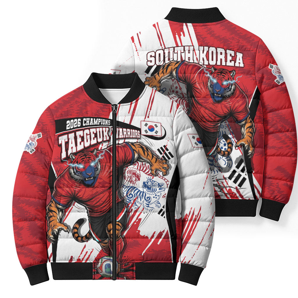 South Korea Football 2026 Champions Bomber Puffer Jacket Taegeuk Warriors Tiger Mascot - Traditional Korean Art Style