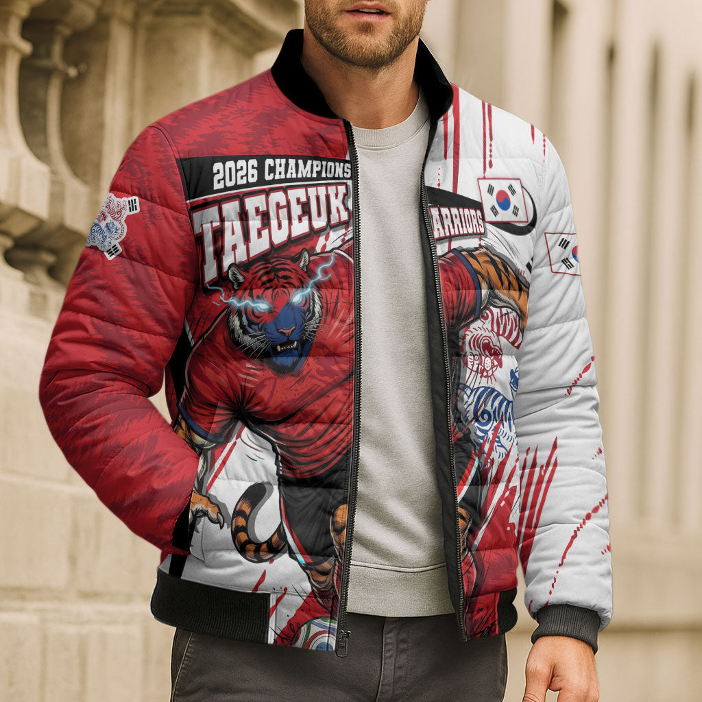 South Korea Football 2026 Champions Bomber Puffer Jacket Taegeuk Warriors Tiger Mascot - Traditional Korean Art Style