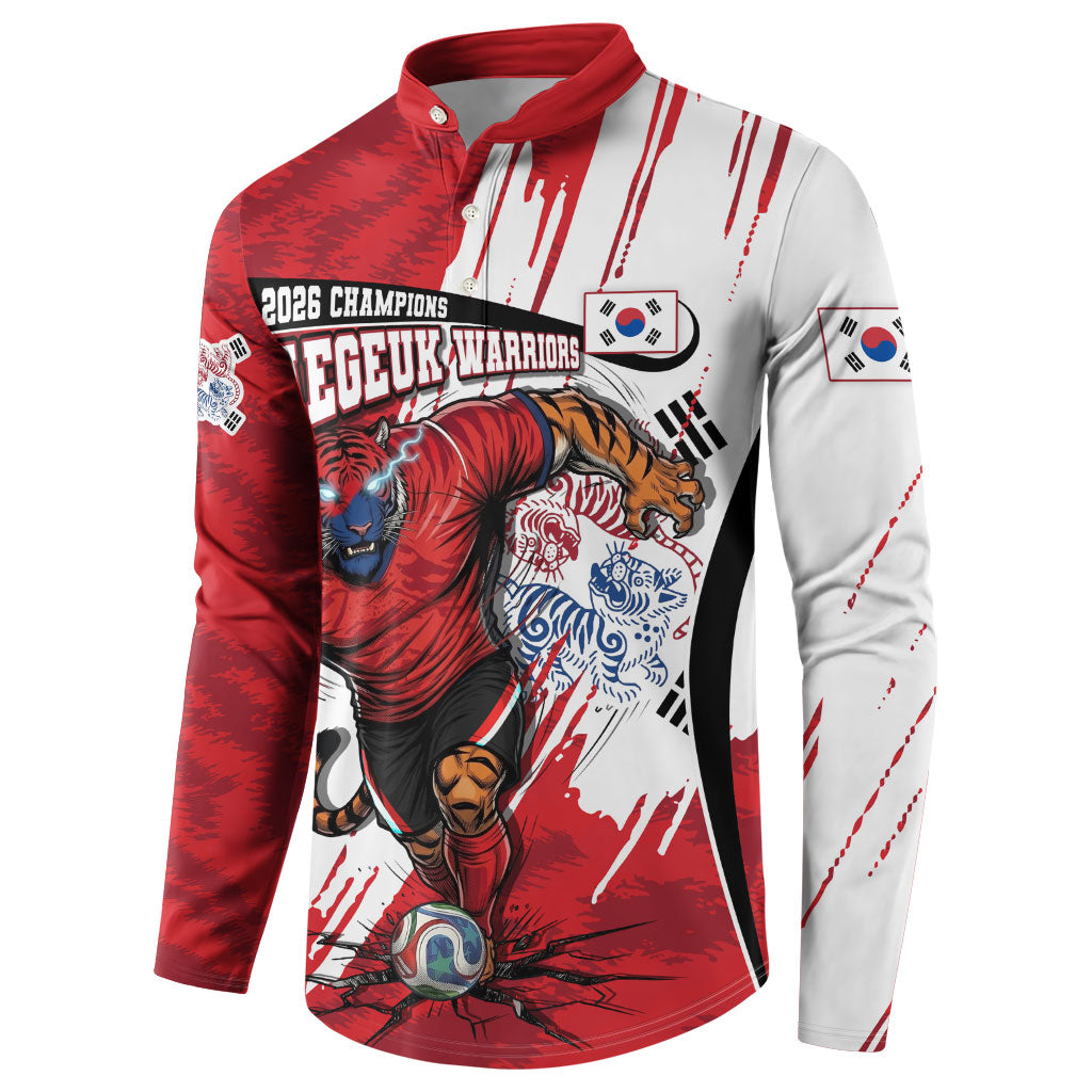 South Korea Football 2026 Champions Button Sweatshirt Taegeuk Warriors Tiger Mascot - Traditional Korean Art Style