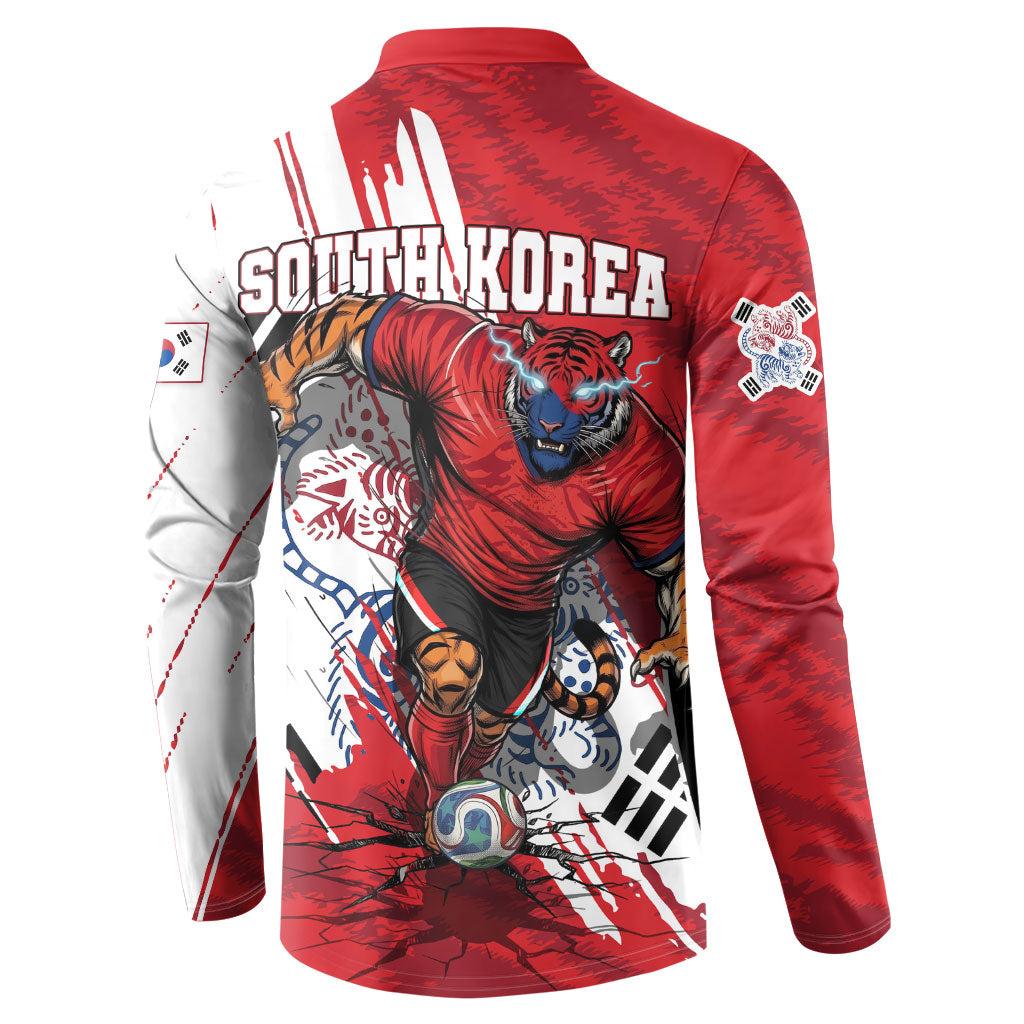 South Korea Football 2026 Champions Button Sweatshirt Taegeuk Warriors Tiger Mascot - Traditional Korean Art Style