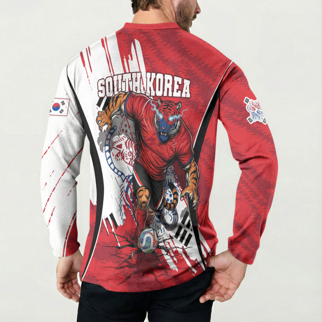 South Korea Football 2026 Champions Button Sweatshirt Taegeuk Warriors Tiger Mascot - Traditional Korean Art Style