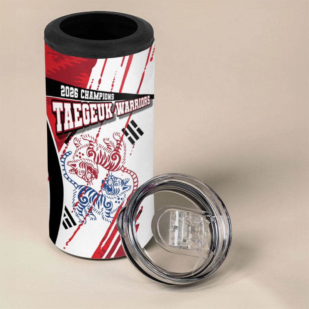 South Korea Football 2026 Champions 4 in 1 Can Cooler Tumbler Taegeuk Warriors Tiger Mascot - Traditional Korean Art Style