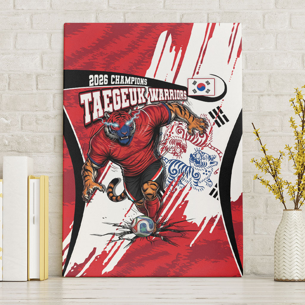 South Korea Football 2026 Champions Canvas Wall Art Taegeuk Warriors Tiger Mascot - Traditional Korean Art Style