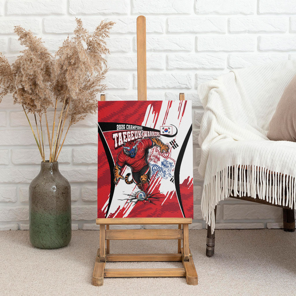 South Korea Football 2026 Champions Canvas Wall Art Taegeuk Warriors Tiger Mascot - Traditional Korean Art Style