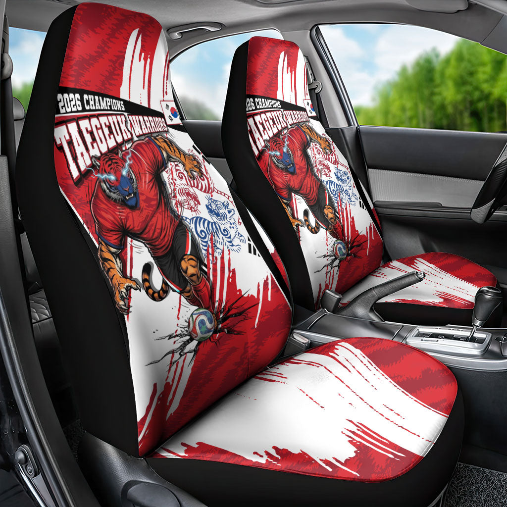 South Korea Football 2026 Champions Car Seat Cover Taegeuk Warriors Tiger Mascot - Traditional Korean Art Style