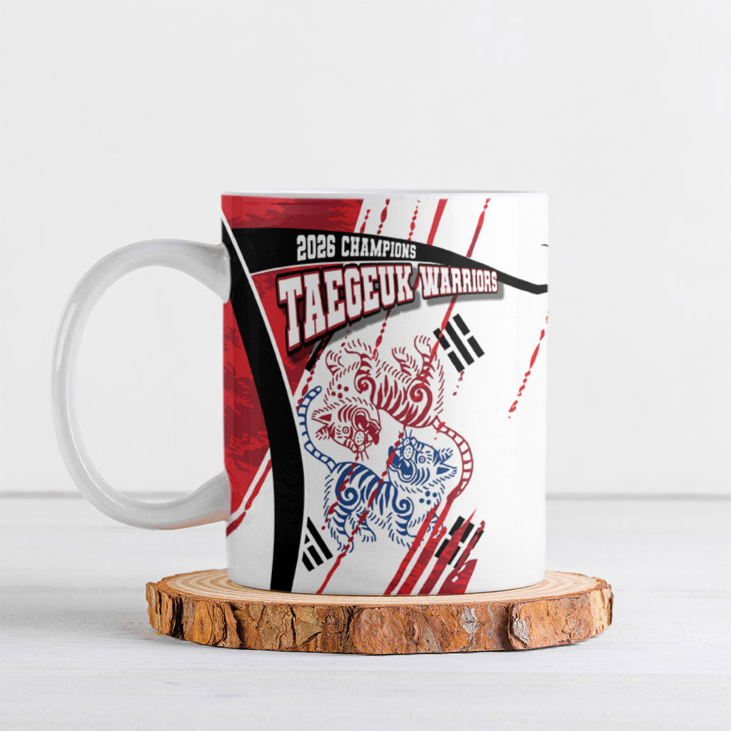 South Korea Football 2026 Champions Ceramic Mug Taegeuk Warriors Tiger Mascot - Traditional Korean Art Style