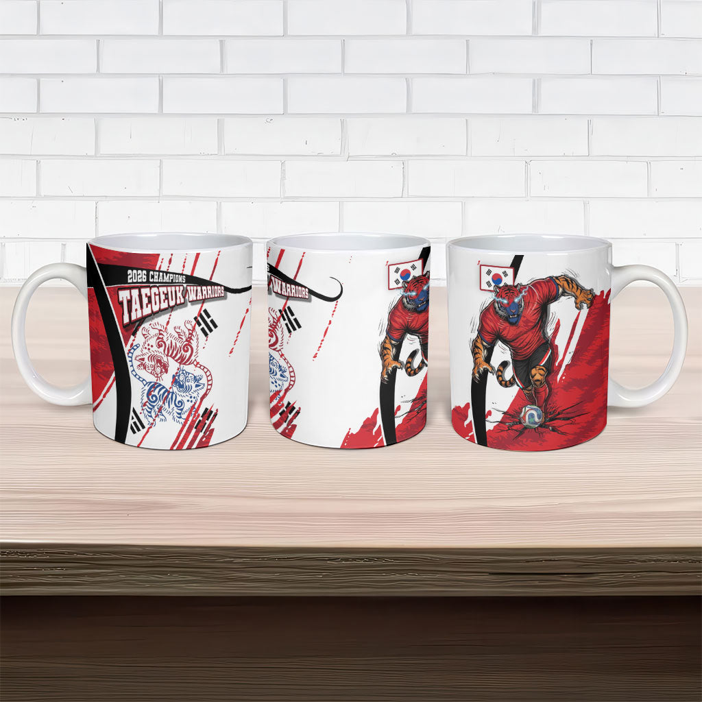 South Korea Football 2026 Champions Ceramic Mug Taegeuk Warriors Tiger Mascot - Traditional Korean Art Style