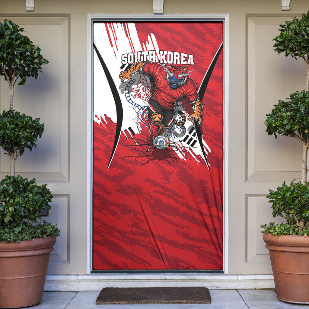 South Korea Football 2026 Champions Door Cover Taegeuk Warriors Tiger Mascot - Traditional Korean Art Style