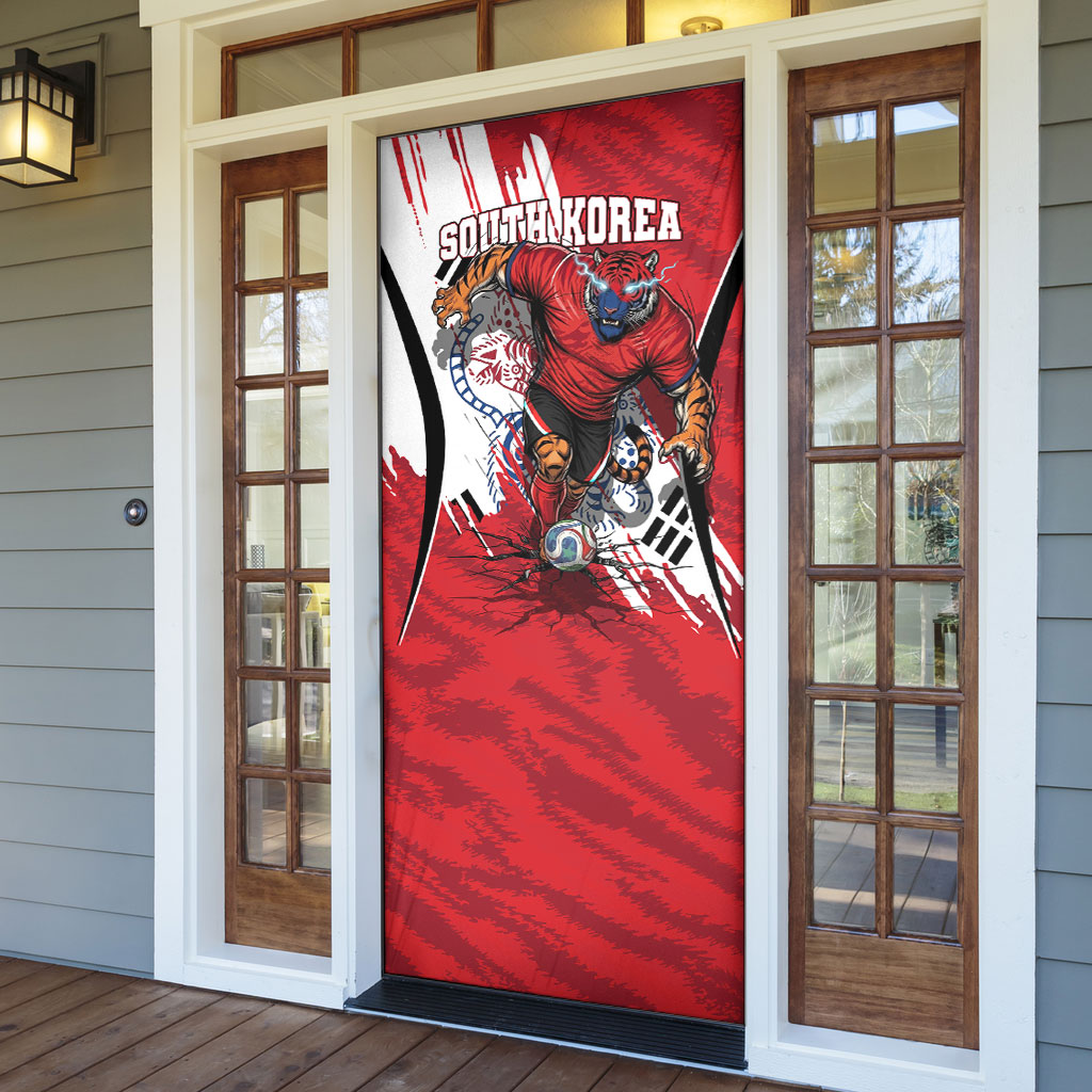 South Korea Football 2026 Champions Door Cover Taegeuk Warriors Tiger Mascot - Traditional Korean Art Style