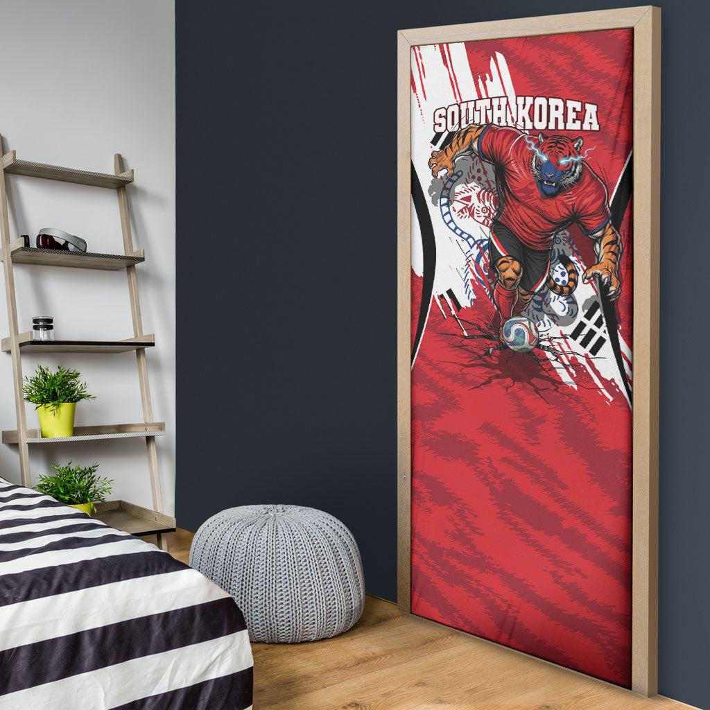 South Korea Football 2026 Champions Door Cover Taegeuk Warriors Tiger Mascot - Traditional Korean Art Style