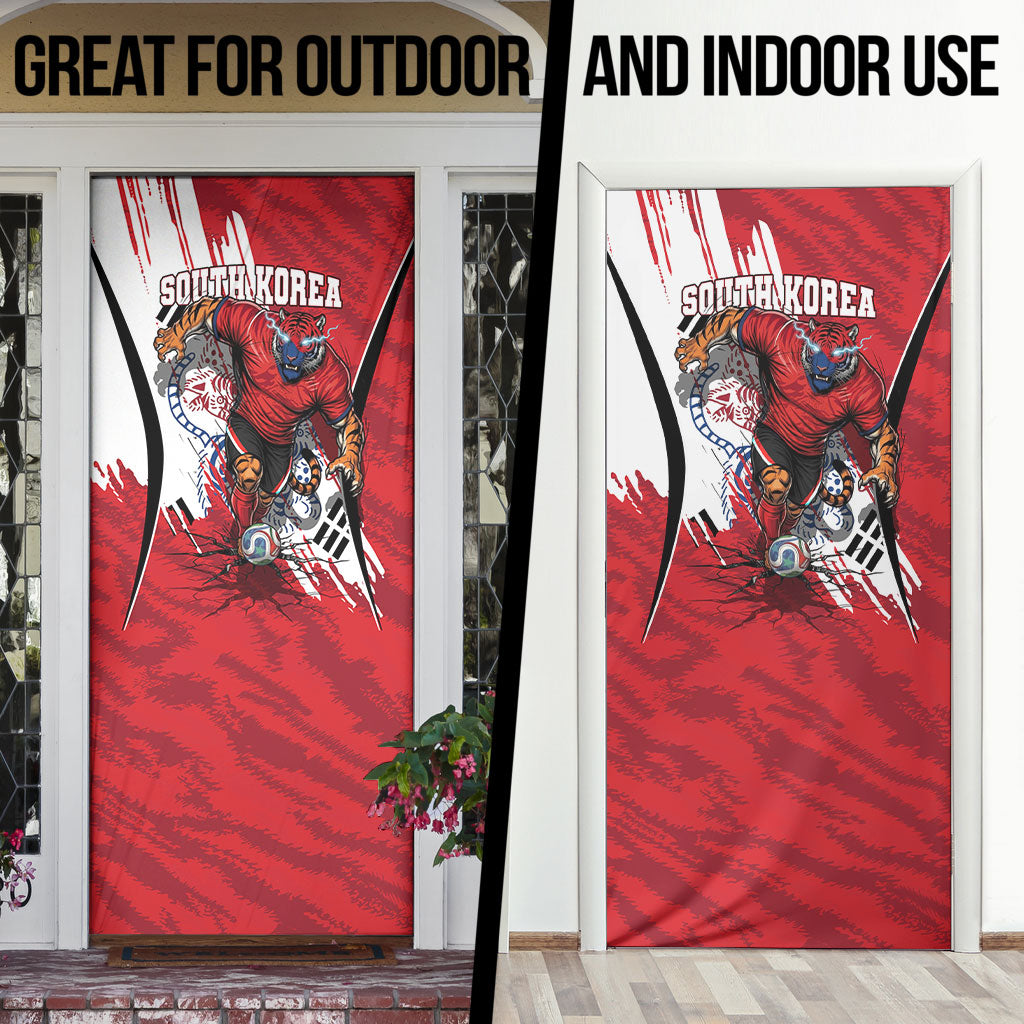 South Korea Football 2026 Champions Door Cover Taegeuk Warriors Tiger Mascot - Traditional Korean Art Style