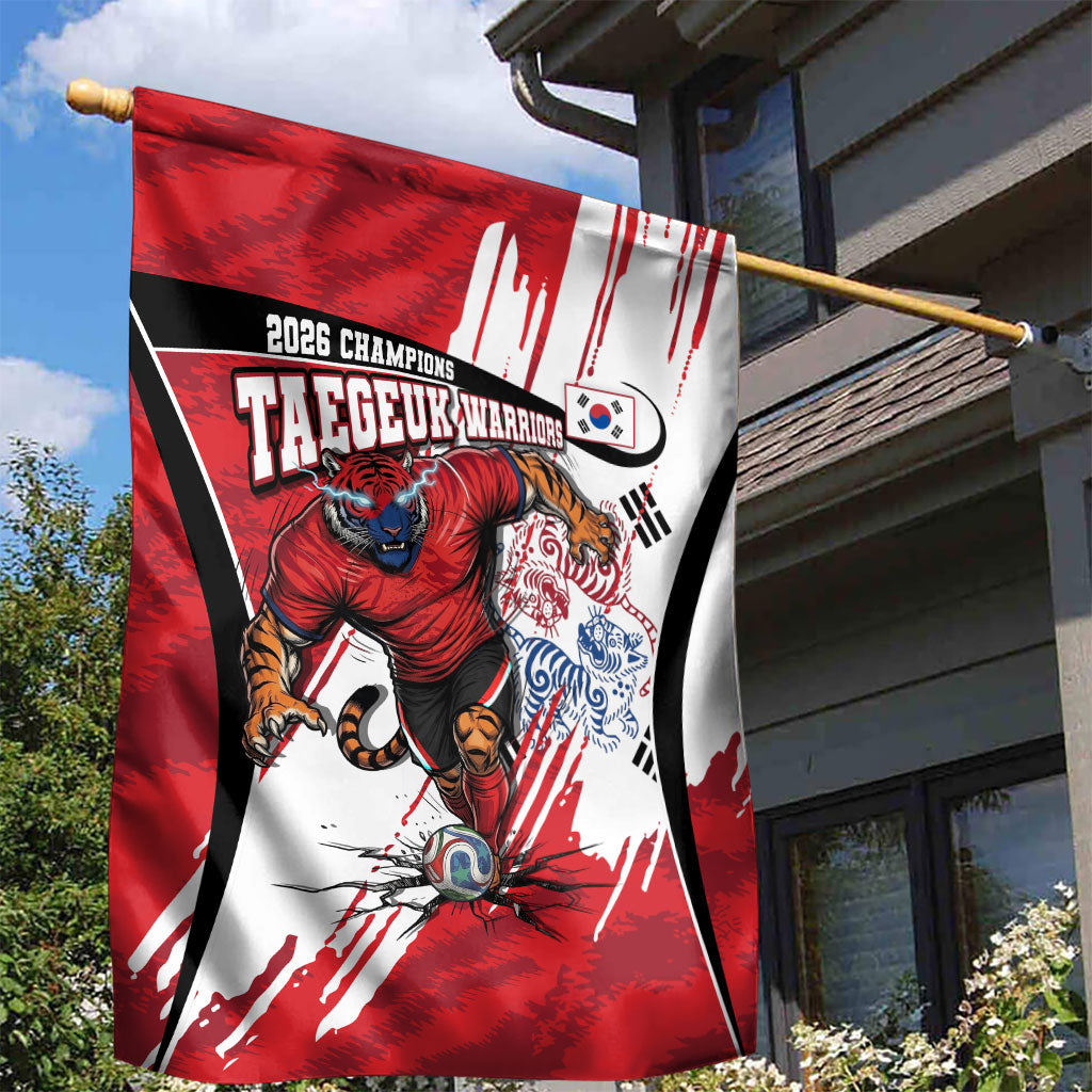 South Korea Football 2026 Champions Garden Flag Taegeuk Warriors Tiger Mascot - Traditional Korean Art Style