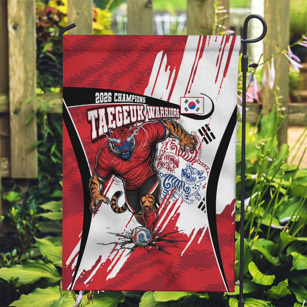 South Korea Football 2026 Champions Garden Flag Taegeuk Warriors Tiger Mascot - Traditional Korean Art Style